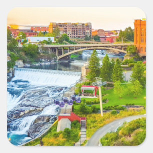 Cuadrada Spokane cae al Pegatina de Washington