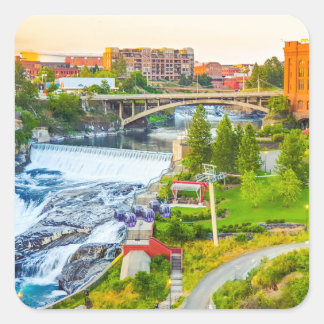 Cuadrada Spokane Falls Washington Pegatina