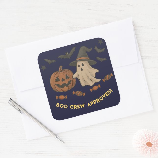 Cuadrada Spooky Cute Halloween Pegatina - Boos, bats & Cand (Sobre)