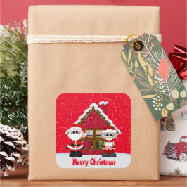 Cuadrada Sr. y Sra. Santa Claus Holiday pegatina