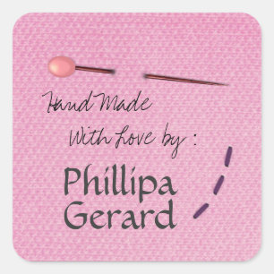 Cuadrada Stitching Hand-Made with Love Sewn Label Pegatina