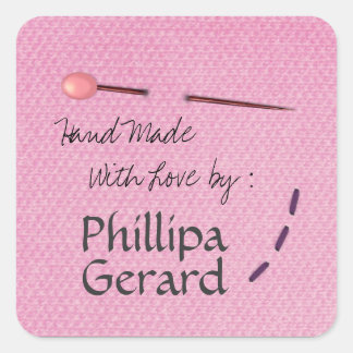 Cuadrada Stitching Hand-Made with Love Sewn Label Pegatina