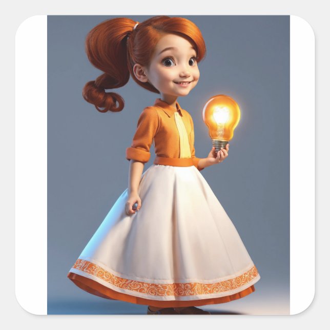Cuadrada "Sueños radiantes: Chica Barbie con Pegatina de lá (Anverso)