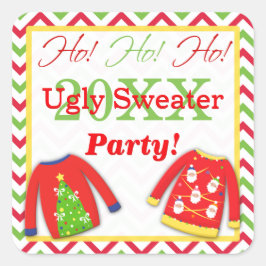 Cuadrada ¡Suéteres feos del navidad Ho! ¡Ho! ¡Ho! Pegatina