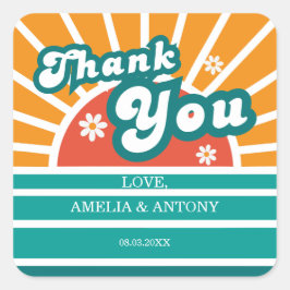 Cuadrada Sunny Retro agradece a Pegatina de Baby Shower por