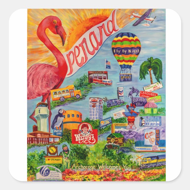 Cuadrada Sunny Spenard Alaska pegatina (Anverso)