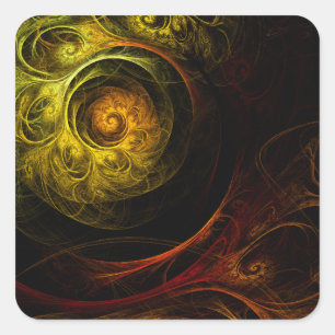 Cuadrada Sunrise Floral Red Abstract Art Square Pegatina