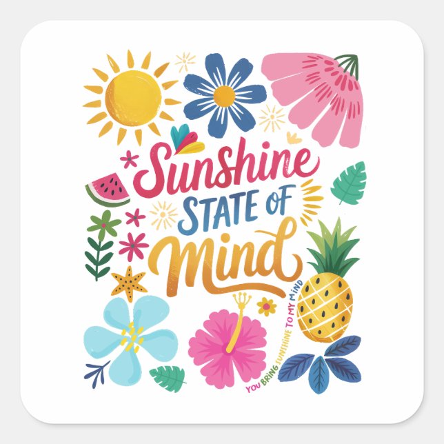Cuadrada Sunshine State of Mind Pegatina (Anverso)