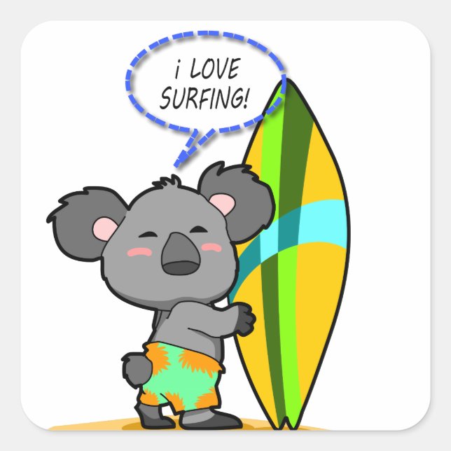 Cuadrada Surf Koala Bear Pegatina (Anverso)