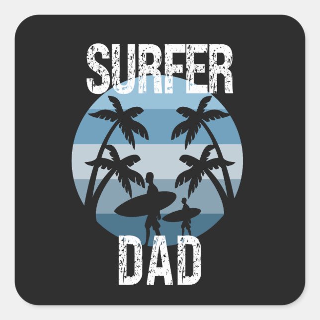 Cuadrada Surfer Dad Pegatina (Anverso)