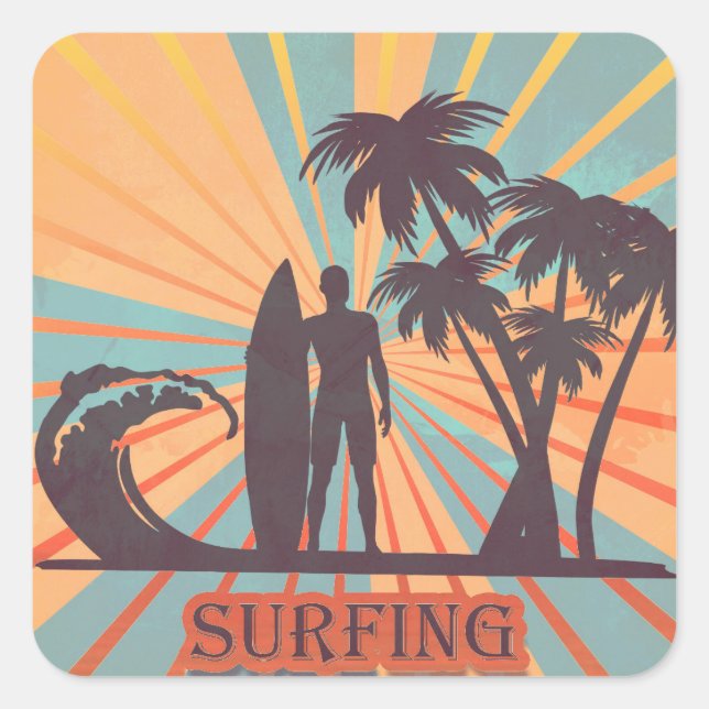 Cuadrada Surfer Dude Pegatina (Anverso)