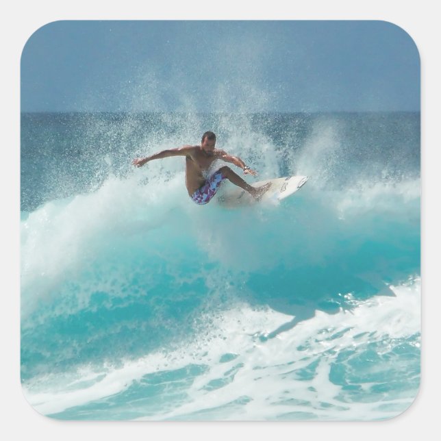 Cuadrada Surfista en un pegatina de olas grandes (Anverso)