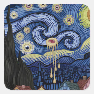 Cuadrada Surreal Starry Night Pegatina