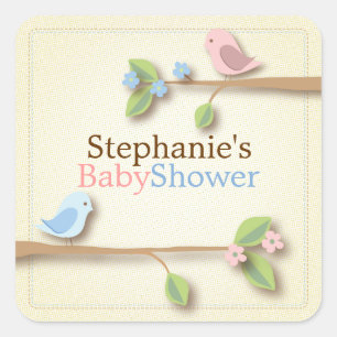 Cuadrada Sweet Birdie Twin Boy Chica Pegatina Baby Shower