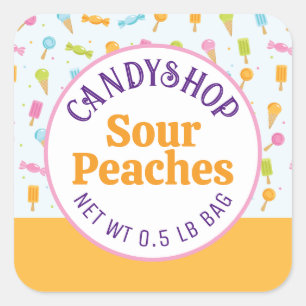 Cuadrada Sweet Candy Shop Ice Cream Naranja Pegatina Etique