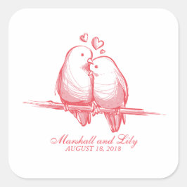 Cuadrada Sweet Lovebirds Valentine Boda Pegatina Seal