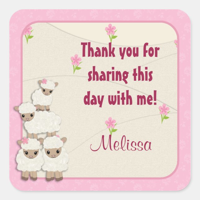 Cuadrada Sweets Dreams LAMB Baby Shower cuadrado pegatina S (Anverso)