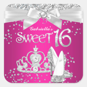 Cuadrada Tacones de Tiara Brillante Dulces 16 Pegatina