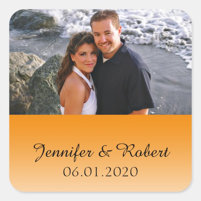 Cuadrada Tangerine Fade Wedding Favor Pegatina (Anverso)