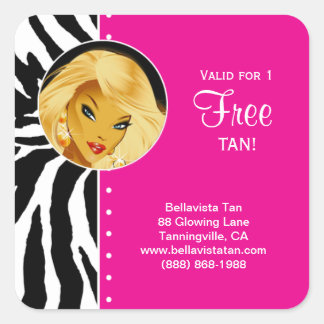 Cuadrada Tanning Salon Pegatina Cebra Rosa Mujer Rubia