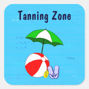 Cuadrada Tanning Zone Beach Ball Pool Pegatina de paraguas