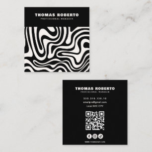 Cuadrada tarjeta de visita abstracta negra y blanca con let