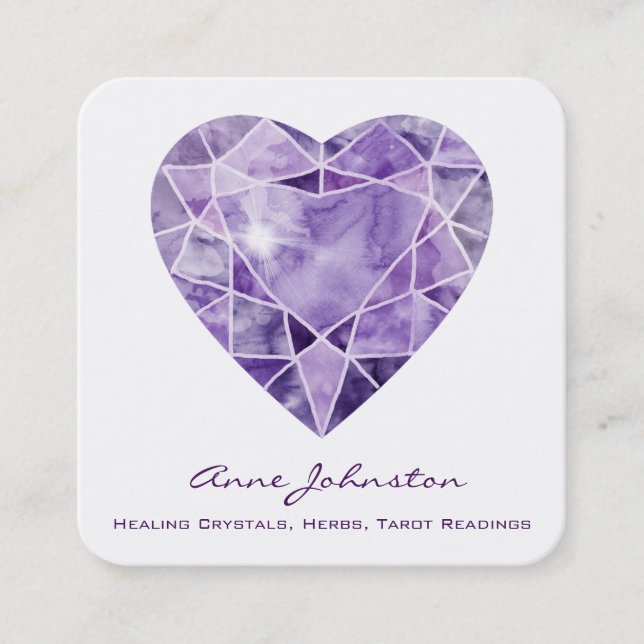 Cuadrada Tarjeta de visita Amethyst Heart Square (Anverso)