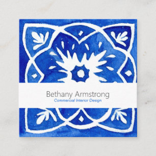 Cuadrada Tarjeta de visita azul y blanca en mosaico mediter