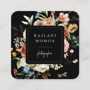 Cuadrada Tarjeta de visita Black Square con motivos florale