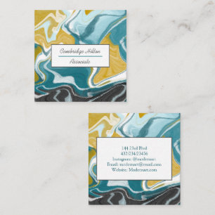 Cuadrada Tarjeta de visita Blue, Gray and Gold Marble