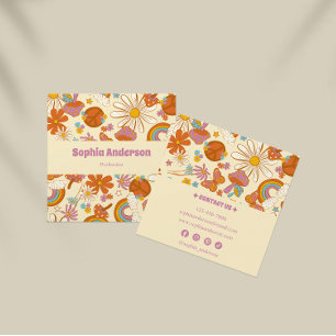 Cuadrada Tarjeta de visita Boho Retro con Floral Pastel 70