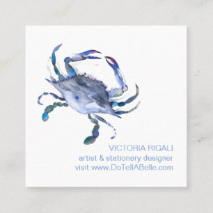 Cuadrada Tarjeta de visita Coastal Blue Crab Watercolor Bea