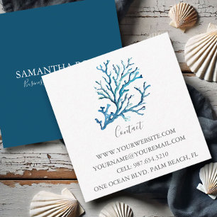 Cuadrada Tarjeta de visita Coastal Blue Sea Coral Beach