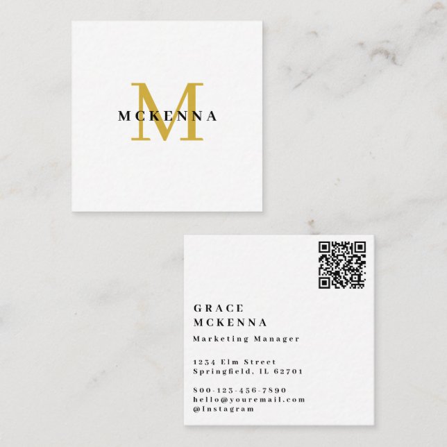 Cuadrada Tarjeta de visita con código QR moderno blanco y d (Anverso / Reverso)