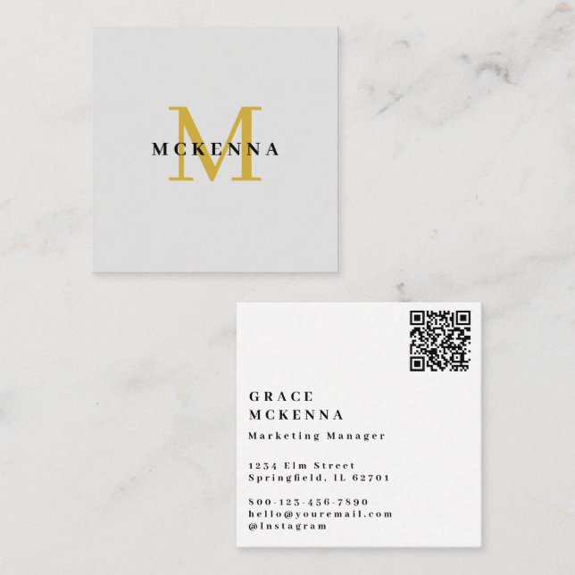Cuadrada Tarjeta de visita con código QR moderno gris claro (Anverso / Reverso)