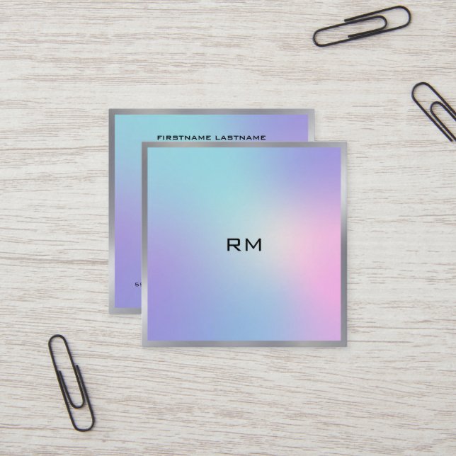 Cuadrada Tarjeta de visita de acento metálico rosa y azul o (Anverso/Reverso In Situ)