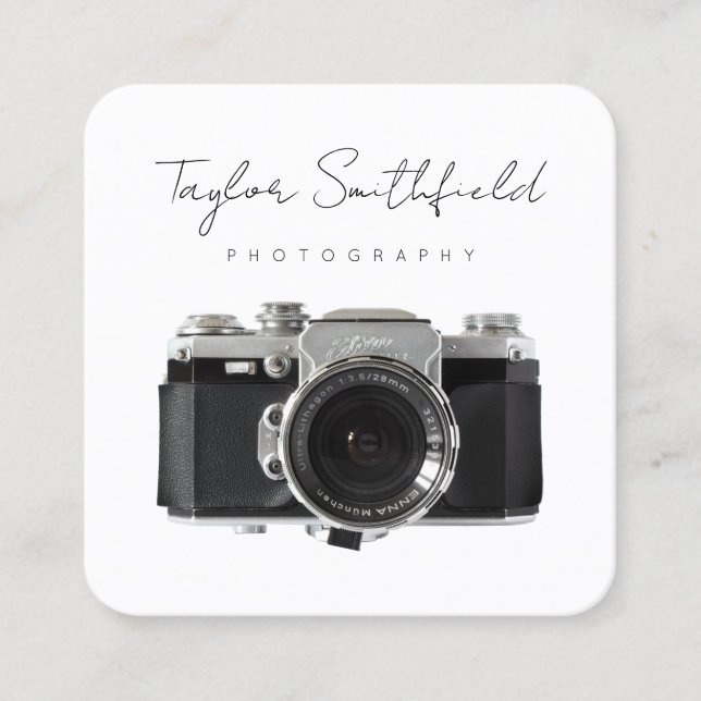 Cuadrada Tarjeta de visita de cámara de cine de línea fina (Anverso)