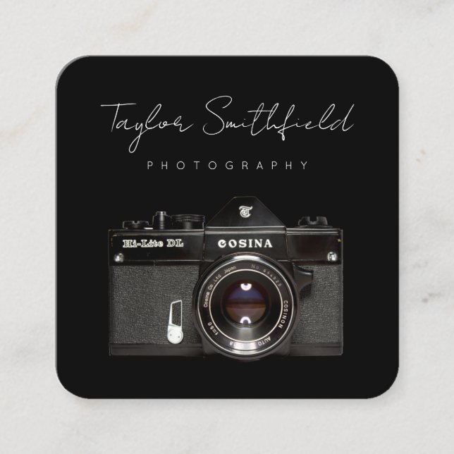 Cuadrada Tarjeta de visita de cámara de cine de línea fina (Anverso)