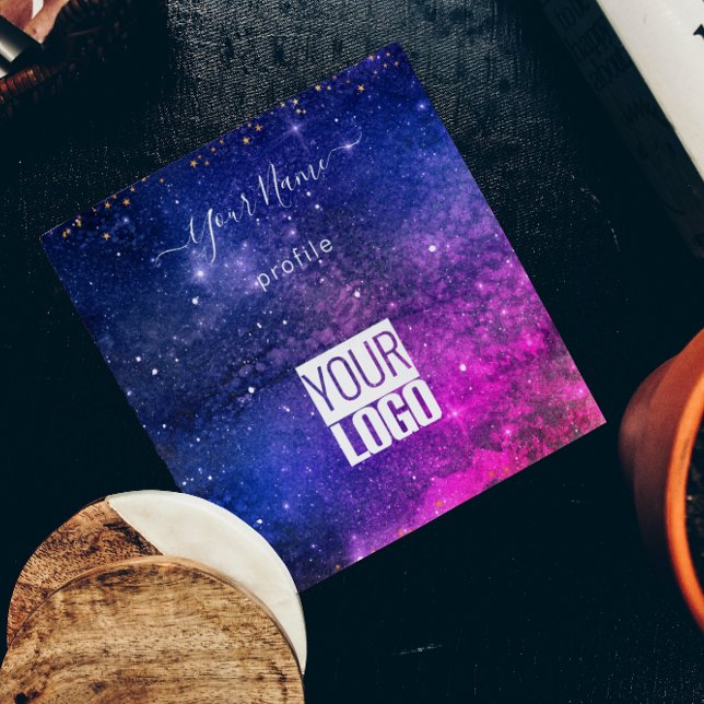 Cuadrada tarjeta de visita de galaxia morada de marca (Subido por el creador)
