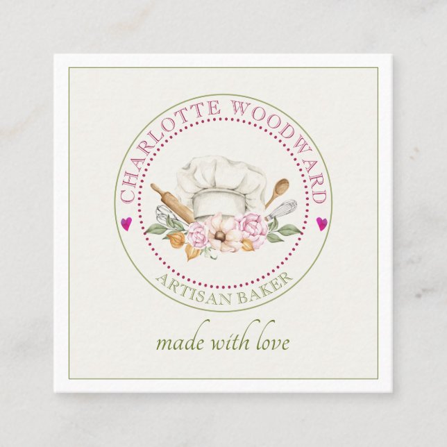 Cuadrada Tarjeta de visita de Gorra Baker Chefs (Anverso)