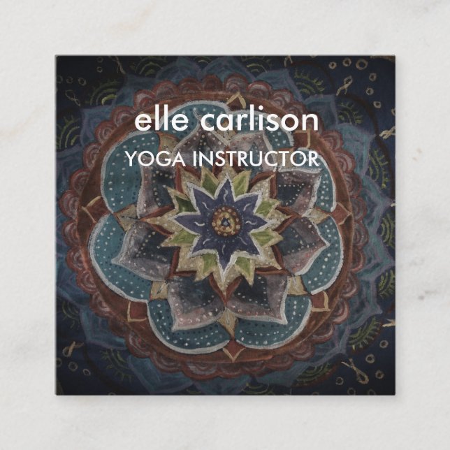 Cuadrada Tarjeta de visita de instructor de yoga Mandala Sq (Anverso)