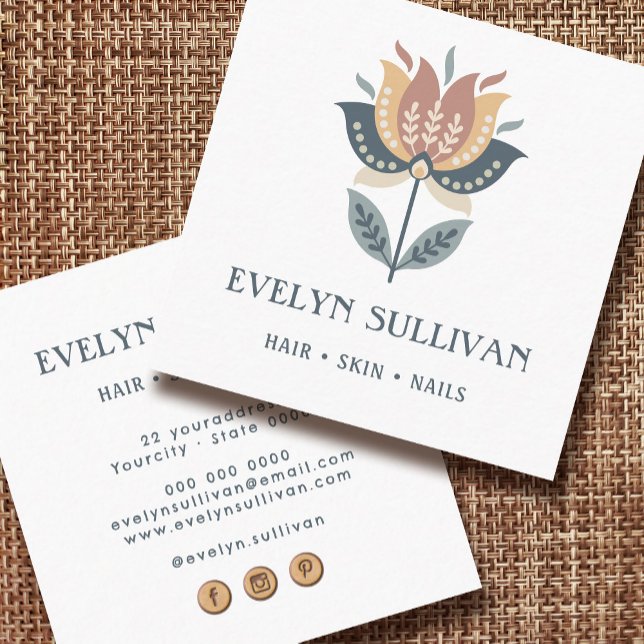 Cuadrada tarjeta de visita de la flor de arte folclórico es (Subido por el creador)