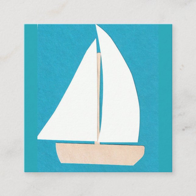 Cuadrada Tarjeta de visita de la turquesa con el velero (Anverso)