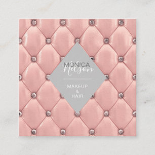Cuadrada tarjeta de visita de lujo tufted faux rosa