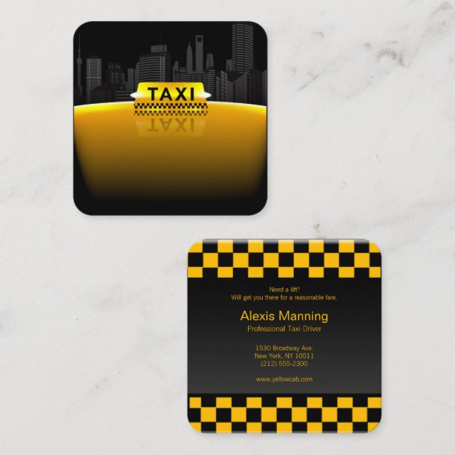 Cuadrada tarjeta de visita del taxista (Anverso / Reverso)
