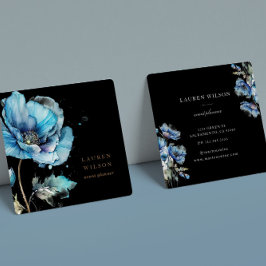 Cuadrada Tarjeta de visita elegante con flor de amapola azu