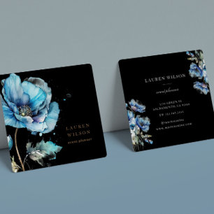 Cuadrada Tarjeta de visita elegante con flor de amapola azu