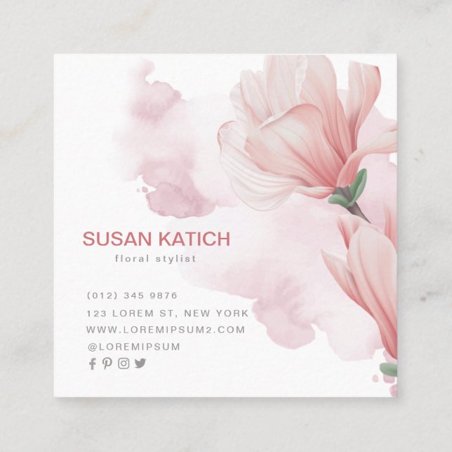 Cuadrada Tarjeta de visita floral acuática moderna (Reverso)