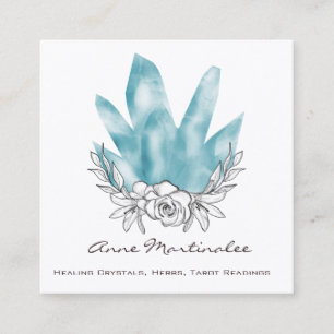 Cuadrada Tarjeta de visita Floral Doodle Blue Crystals Squa