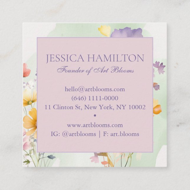 Cuadrada Tarjeta de visita florista floral acuática moderna (Reverso)